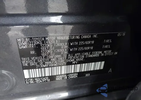 2019 Toyota Rav4 Hybrid Limited z USA, uszkodzony, nr VIN 2T3DWRFV6KW014975